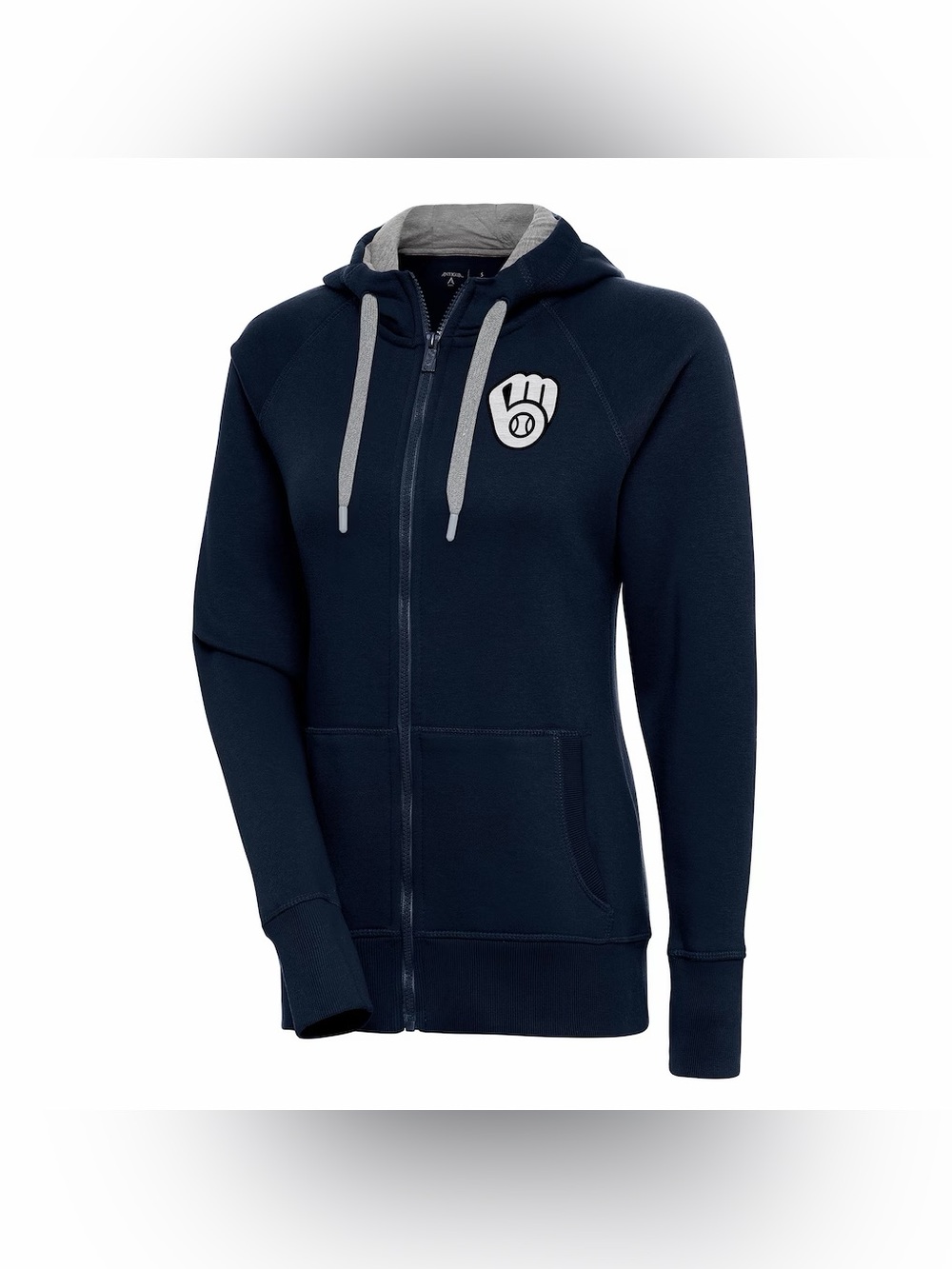 Women's Milwaukee Brewers Antigua Navy Brushed Metallic Victory Full-Zip Hoodie